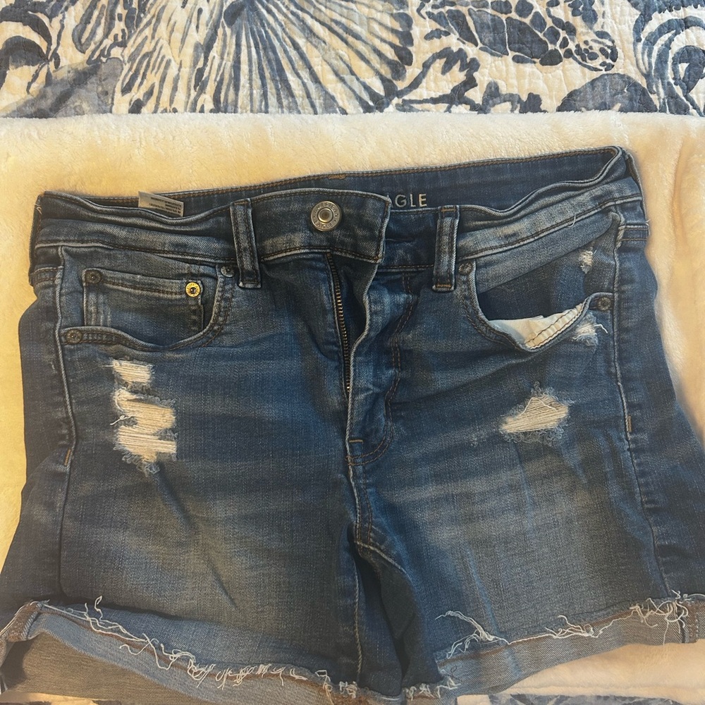 American Eagle Outfitters Distressed Blue Denim Jean Shorts